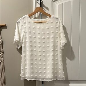 White Boxy Short Sleeve Blouse with Textured Pattern
